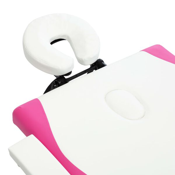 vidaXL Foldable Massage Table 2 Zones Wood White and Pink