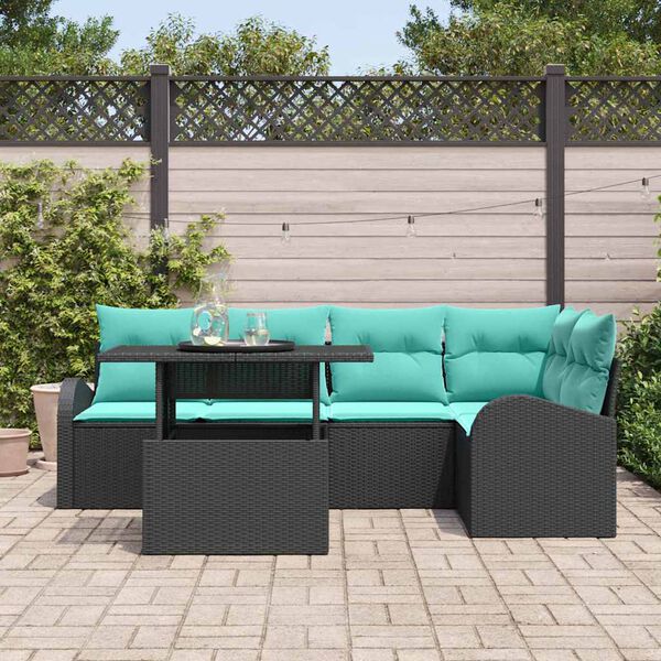 vidaXL Garden Sofa Set with Cushion Manual 6 pcs Black Poly rattan