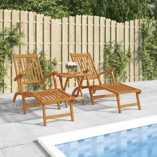 vidaXL Outdoor Deck Chairs with Footrests and Table Solid Wood Acacia