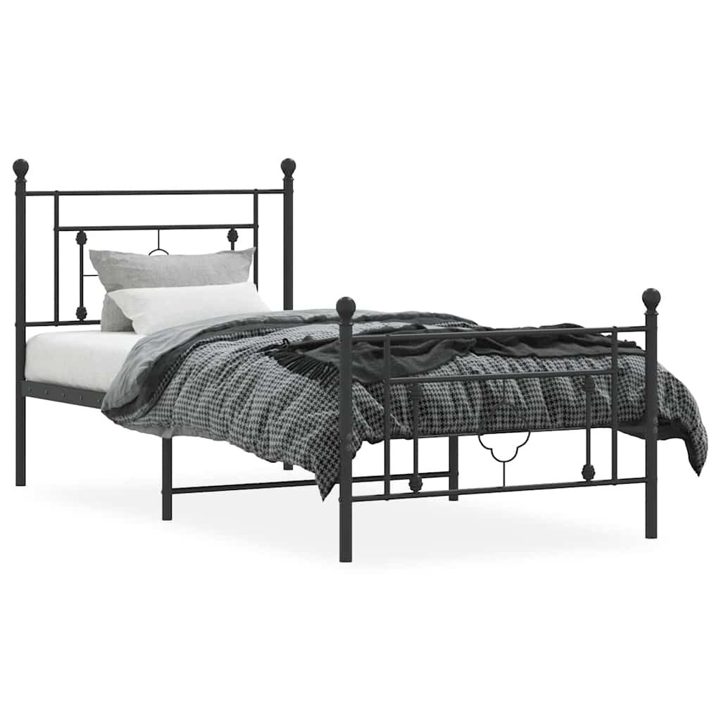 vidaXL Metal Bed Frame without Mattress with Footboard Black 100x200cm
