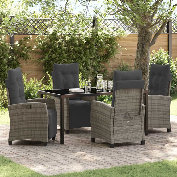 vidaXL Garden Dining Set with Cushion 5 pcs Grey Poly Rattan