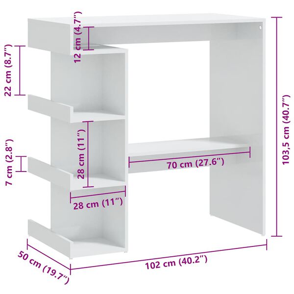 vidaXL Bar Table with Storage Rack High Gloss White 100x50x101.5 cm