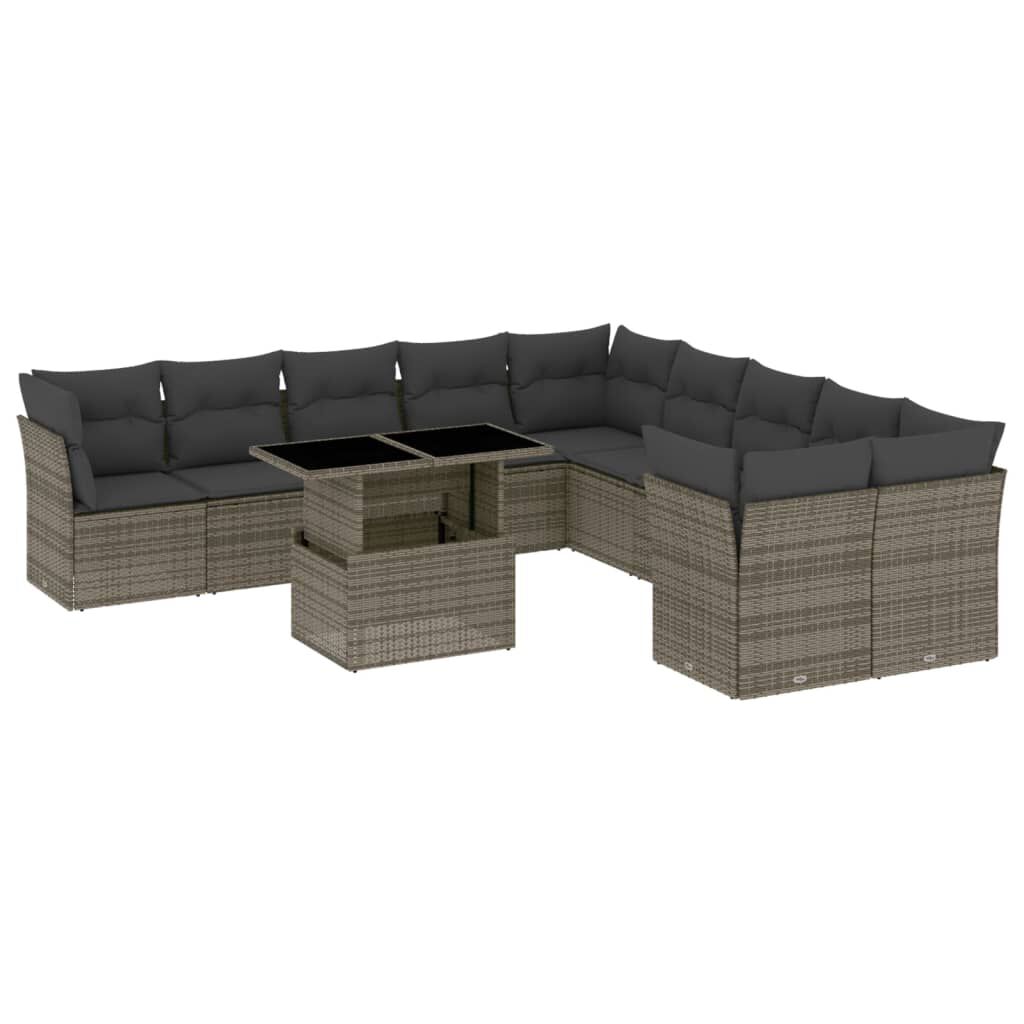 vidaXL 11 Piece Garden Sofa Set with Cushions Grey Poly Rattan