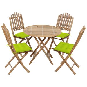 vidaXL 5 Piece Folding Outdoor Dining Set with Cushions Bamboo