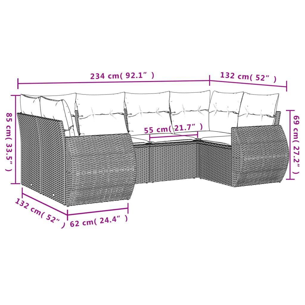 vidaXL 6 Piece Garden Sofa Set with Cushions Brown Poly Rattan