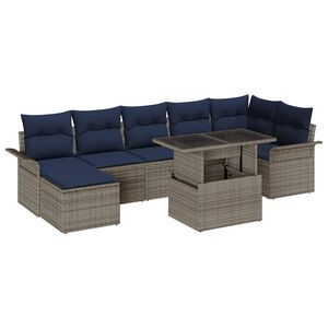 vidaXL Garden Sofa Set with Cushion 8 pcs Grey Poly rattan