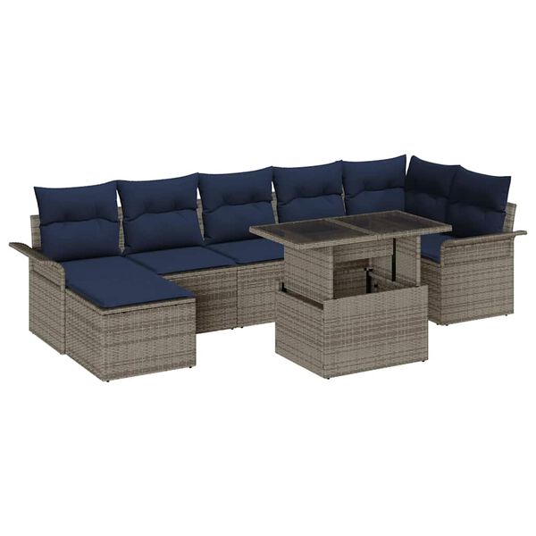 vidaXL Garden Sofa Set with Cushion 8 pcs Grey Poly rattan
