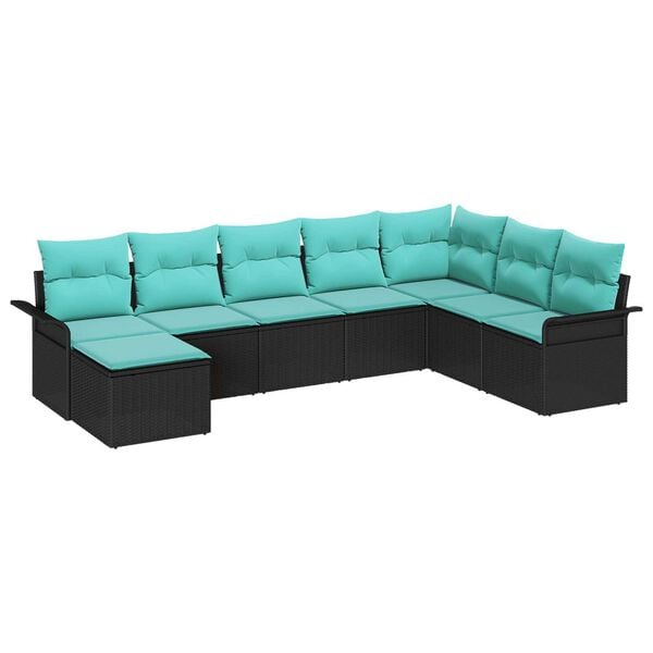 vidaXL Garden Sofa Set with Cushion 8 pcs Black Poly rattan