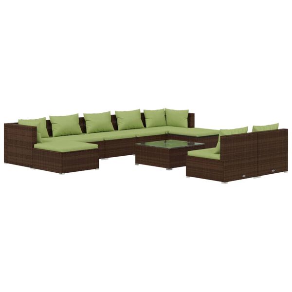 vidaXL 10 Piece Garden Lounge Set with Cushions Brown Poly Rattan