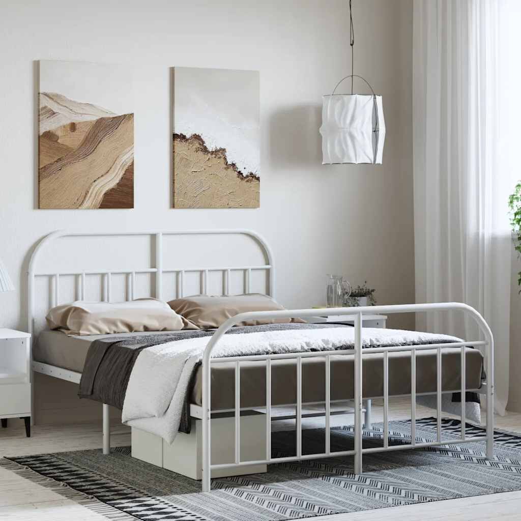 vidaXL Metal Bed Frame without Mattress with Footboard White 150x200cm