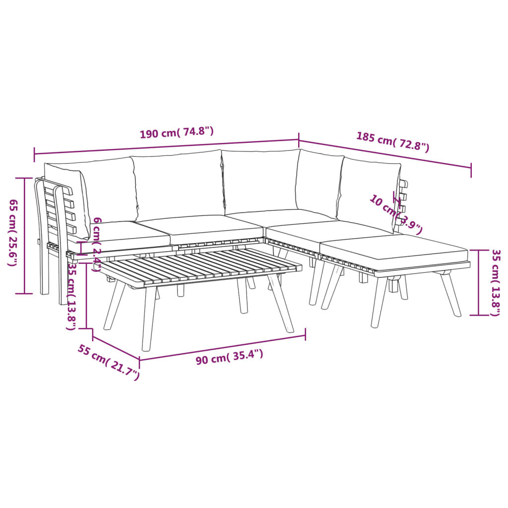 vidaXL 6 Piece Garden Lounge Set with Cushions Solid Wood Acacia