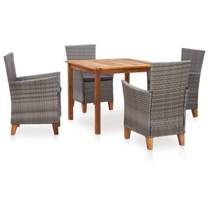 vidaXL 5 Piece Dining Set Poly Rattan and Solid Acacia Wood Grey