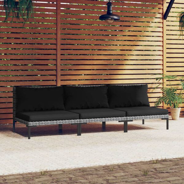 vidaXL Garden Sofas 3pcs with Cushions Half Round Poly Rattan