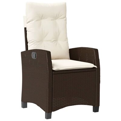 vidaXL Reclining Garden Chair with Cushions Brown Poly Rattan