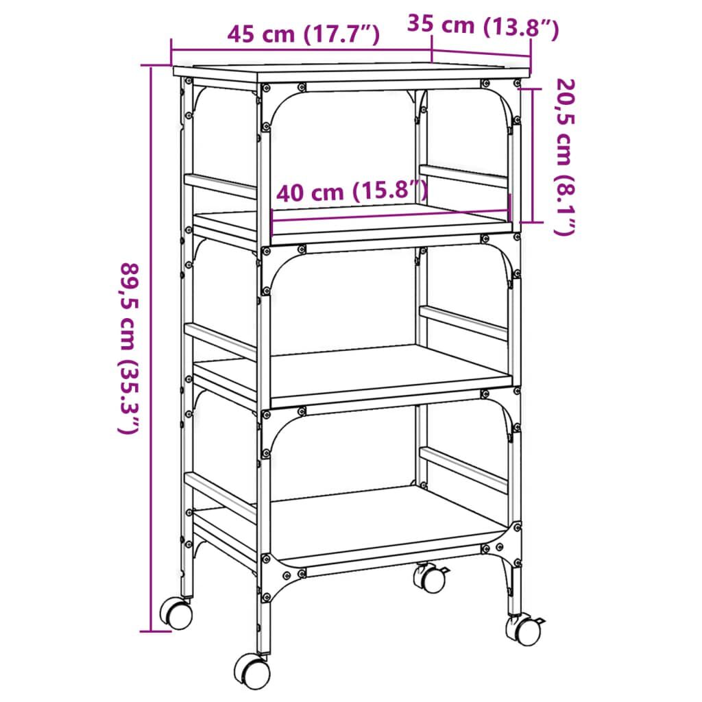 vidaXL Kitchen Trolley Smoked Oak 45x35x89.5 cm Engineered Wood