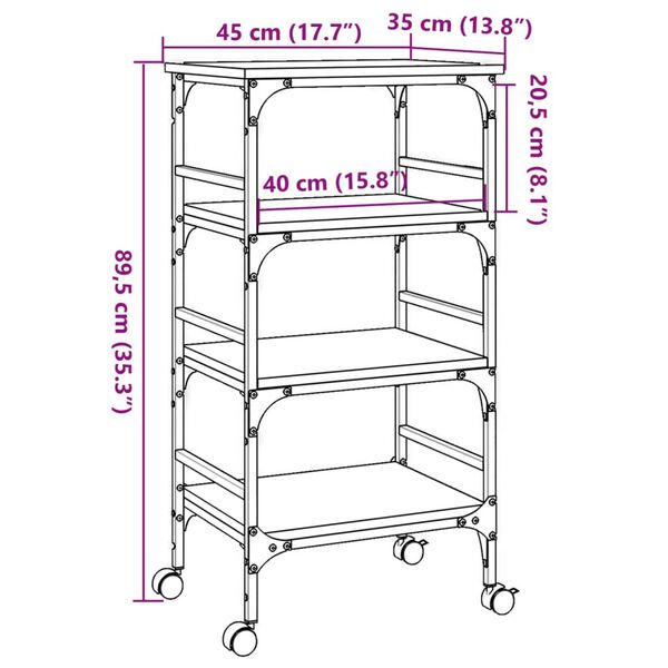 vidaXL Kitchen Trolley Smoked Oak 45x35x89.5 cm Engineered Wood