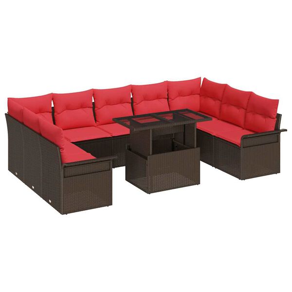vidaXL Garden Sofa Set with Cushion 10 pcs Brown Poly rattan