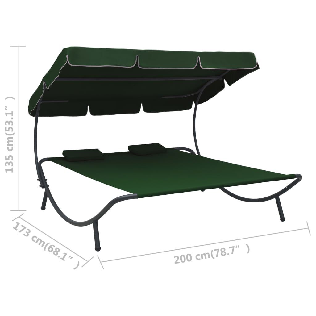 vidaXL Outdoor Lounge Bed with Canopy and Pillows Green