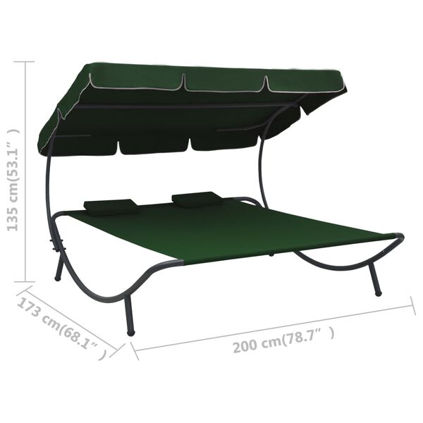 vidaXL Outdoor Lounge Bed with Canopy and Pillows Green