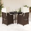 vidaXL 5 Piece Garden Dining Set with Cushions Brown Poly Rattan