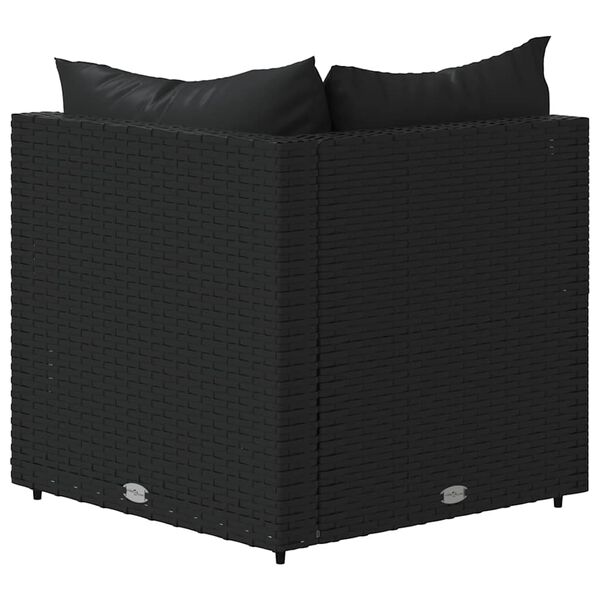 vidaXL Garden Corner Sofas with Cushions 2 pcs Black Poly Rattan