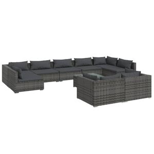 vidaXL 10 Piece Garden Lounge Set with Cushions Grey Poly Rattan