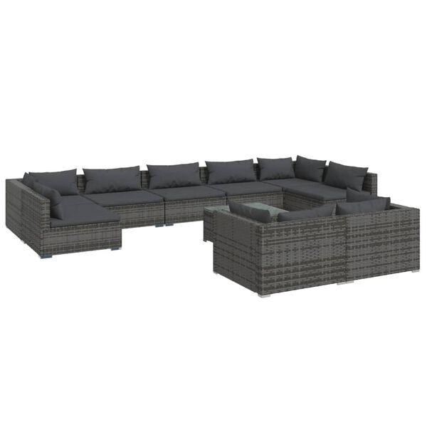 vidaXL 10 Piece Garden Lounge Set with Cushions Grey Poly Rattan