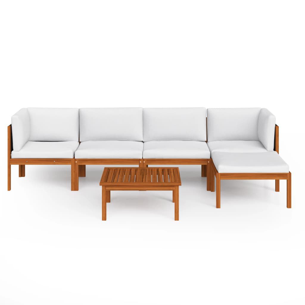 vidaXL 6 Piece Garden Lounge Set with Cushions Cream Solid Acacia Wood