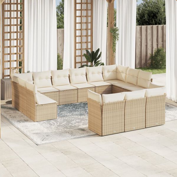 vidaXL 13 Piece Garden Sofa Set with Cushions Beige Poly Rattan