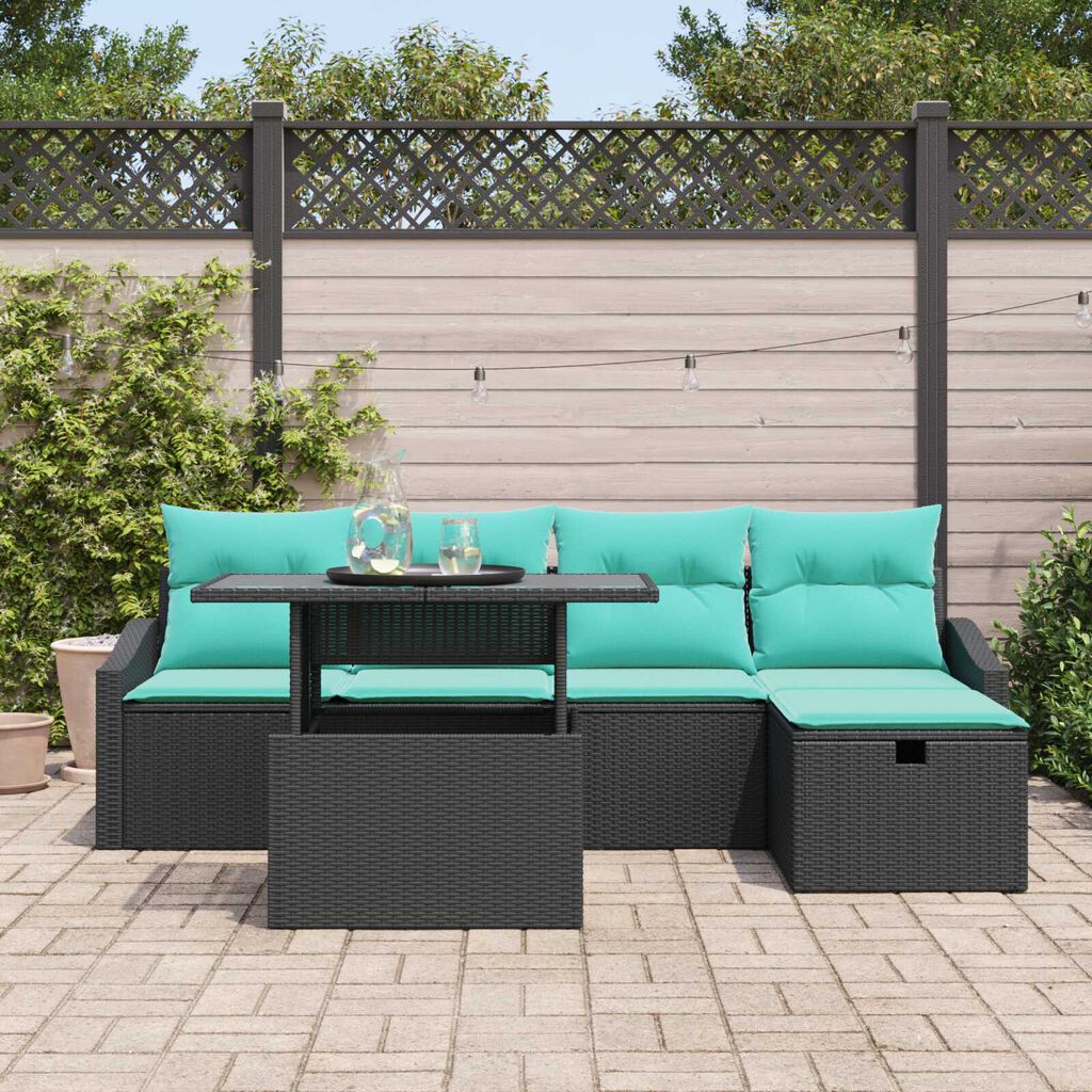 vidaXL 6 Piece Garden Sofa Set with Cushions Black Poly Rattan