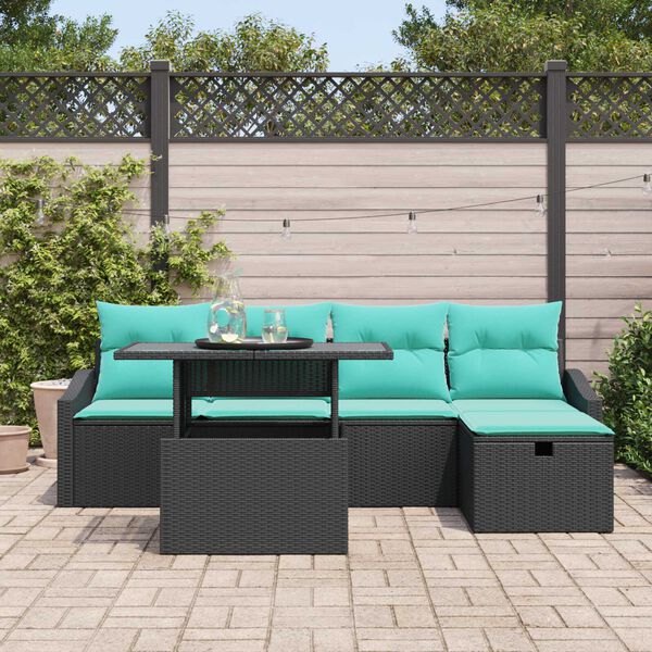 vidaXL 6 Piece Garden Sofa Set with Cushions Black Poly Rattan