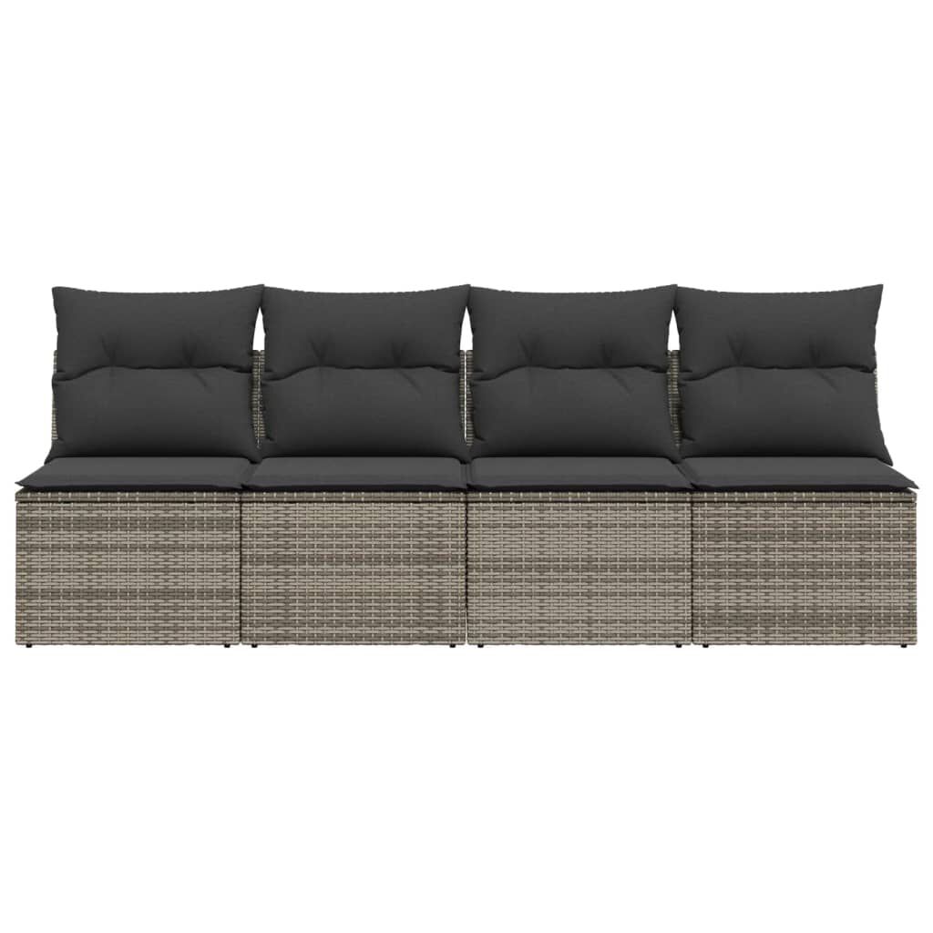 vidaXL Garden Sofa with Cushions 4-Seater Grey Poly Rattan