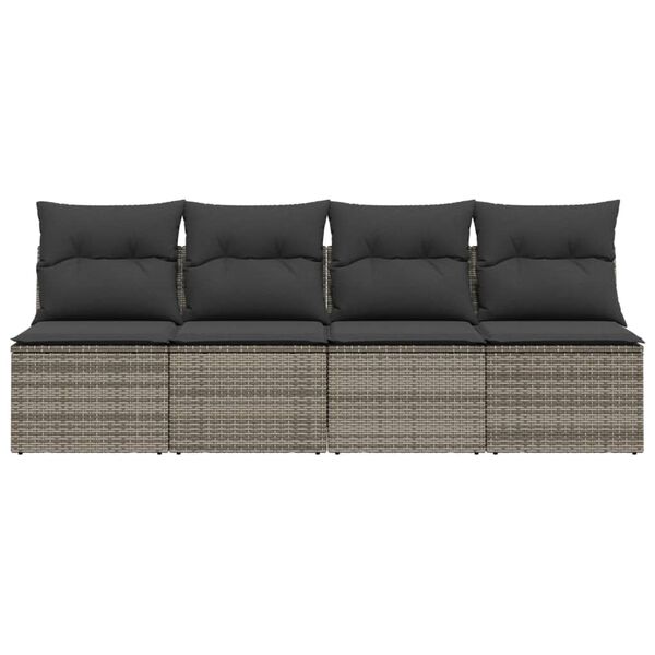 vidaXL Garden Sofa with Cushions 4-Seater Grey Poly Rattan
