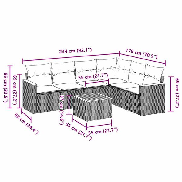 vidaXL 7 Piece Garden Sofa Set with Cushions Black Poly Rattan