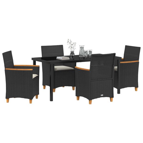 vidaXL Garden Dining Set 5 pcs Black Poly Rattan