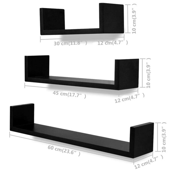 vidaXL Wall Shelves 6 pcs Black