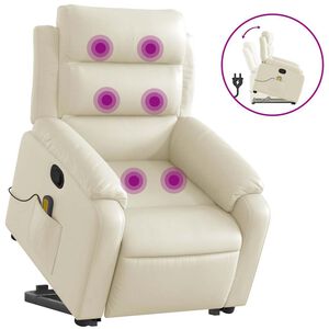 vidaXL Stand up Massage Recliner Chair Cream Faux Leather