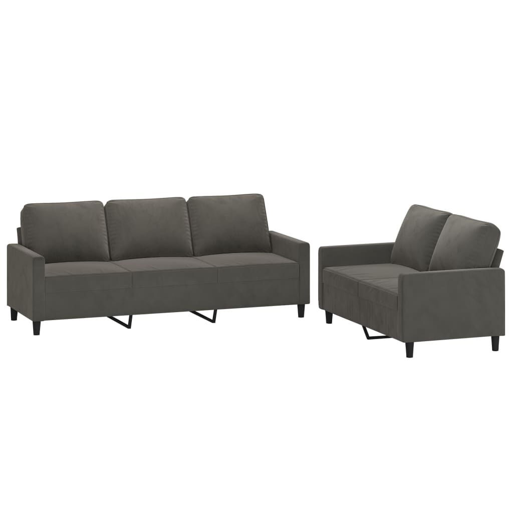 vidaXL 2 Piece Sofa Set with Cushions Dark Grey Velvet