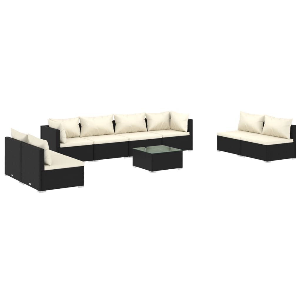 vidaXL 9 Piece Garden Lounge Set with Cushions Poly Rattan Black