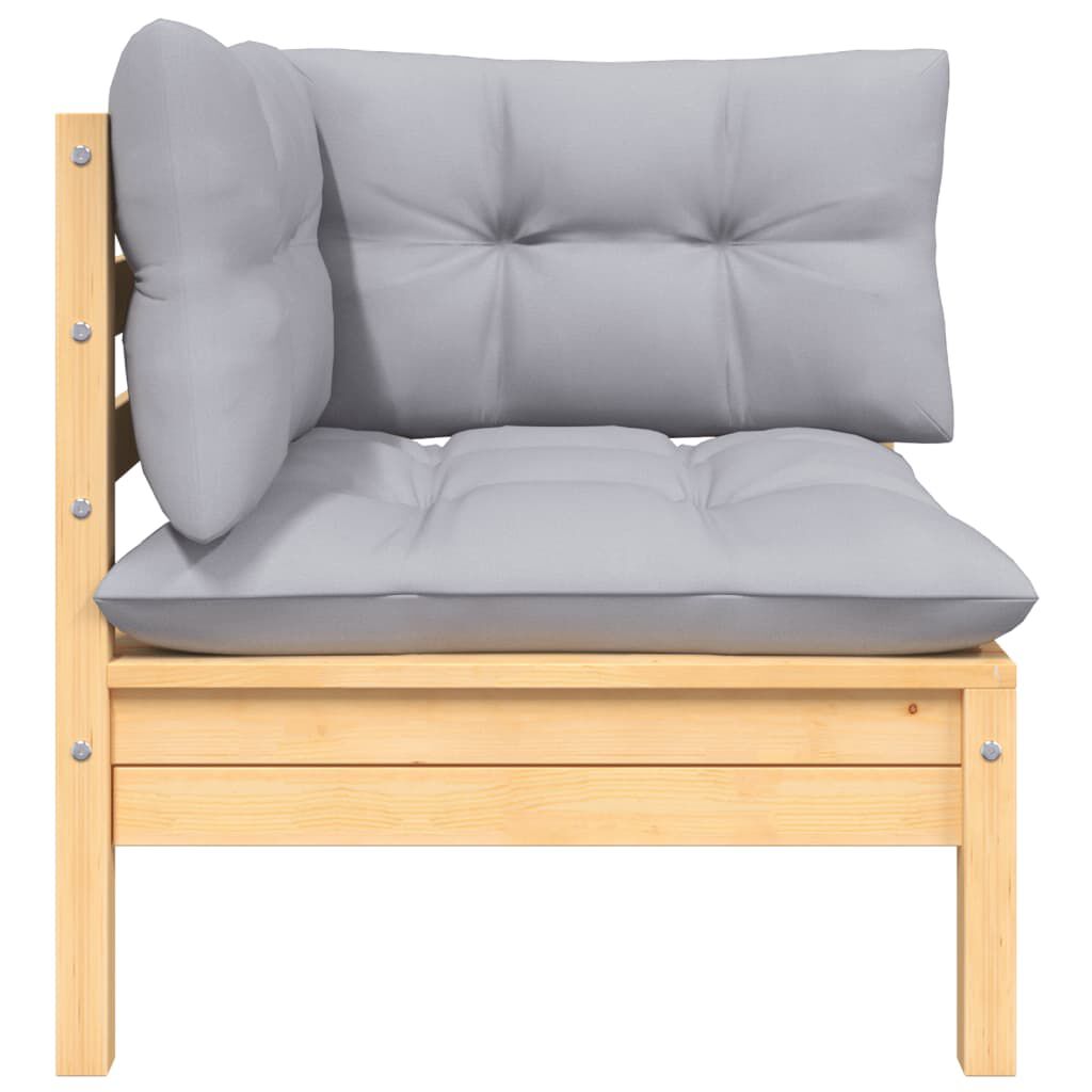 vidaXL 3 Piece Garden Lounge Set with Grey Cushions Solid Pinewood