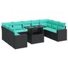vidaXL 10 Piece Garden Sofa Set with Cushions Black Poly Rattan Acacia