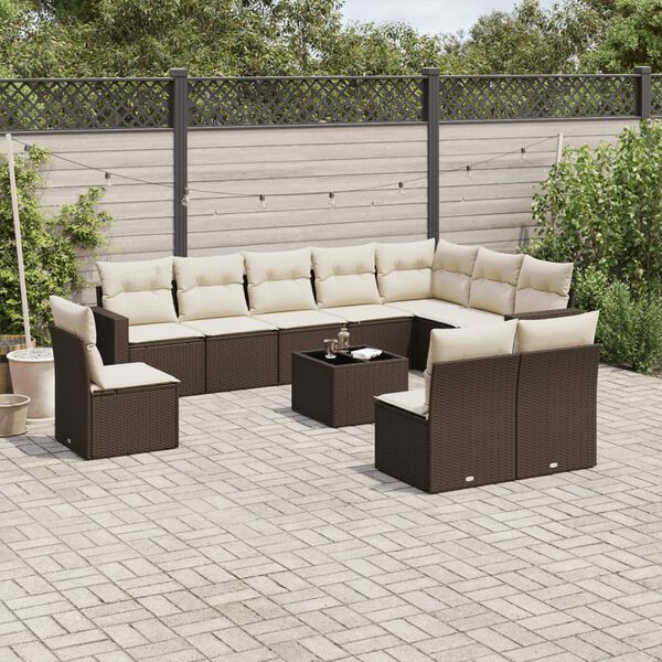 vidaXL 11 Piece Garden Sofa Set with Cushions Brown Poly Rattan