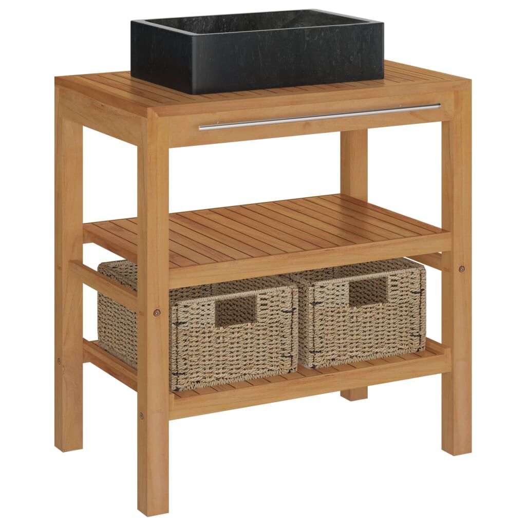 vidaXL Bathroom Vanity Cabinet Solid Teak with Sink Marble Black