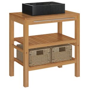 vidaXL Bathroom Vanity Cabinet Solid Teak with Sink Marble Black