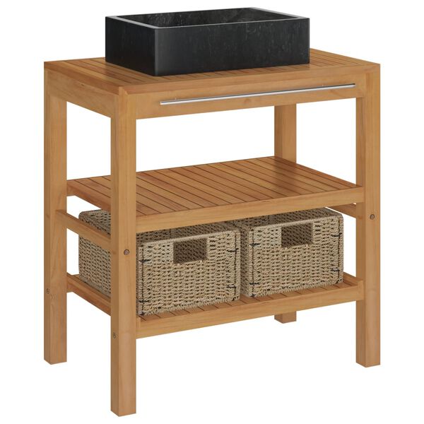 vidaXL Bathroom Vanity Cabinet Solid Teak with Sink Marble Black
