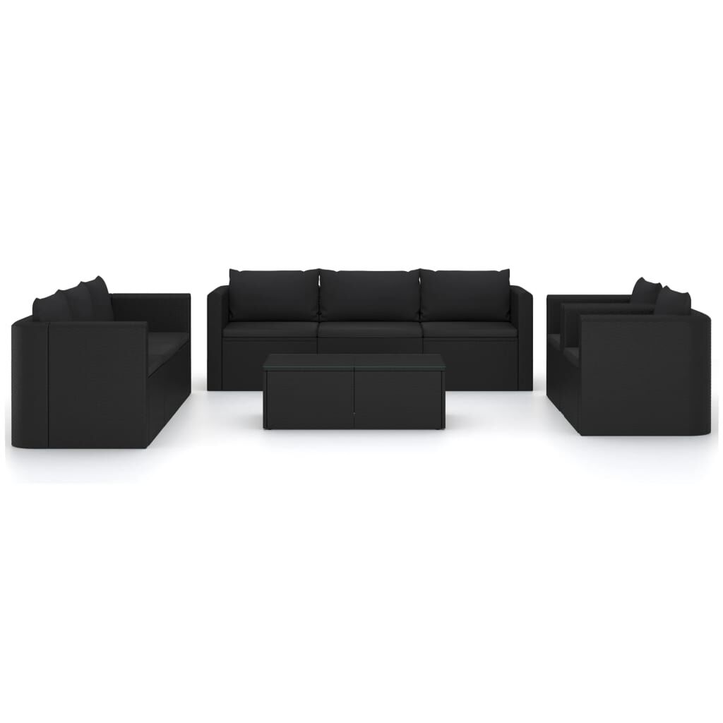 vidaXL 10 Piece Garden Lounge Set with Cushions Poly Rattan Black