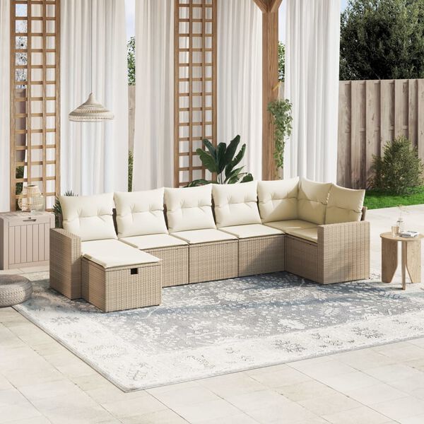 vidaXL 7 Piece Garden Sofa Set with Cushions Beige Poly Rattan