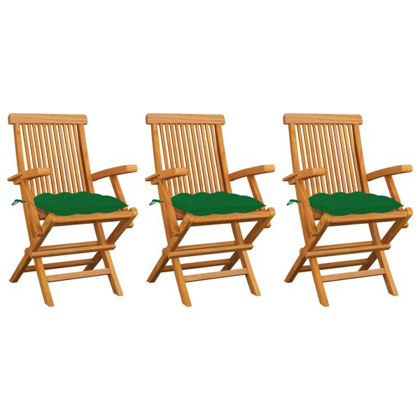 vidaXL Garden Chairs with Green Cushions 3 pcs Solid Teak Wood