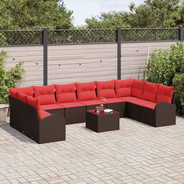 vidaXL Sofa Set 11 pcs Brown Poly Rattan