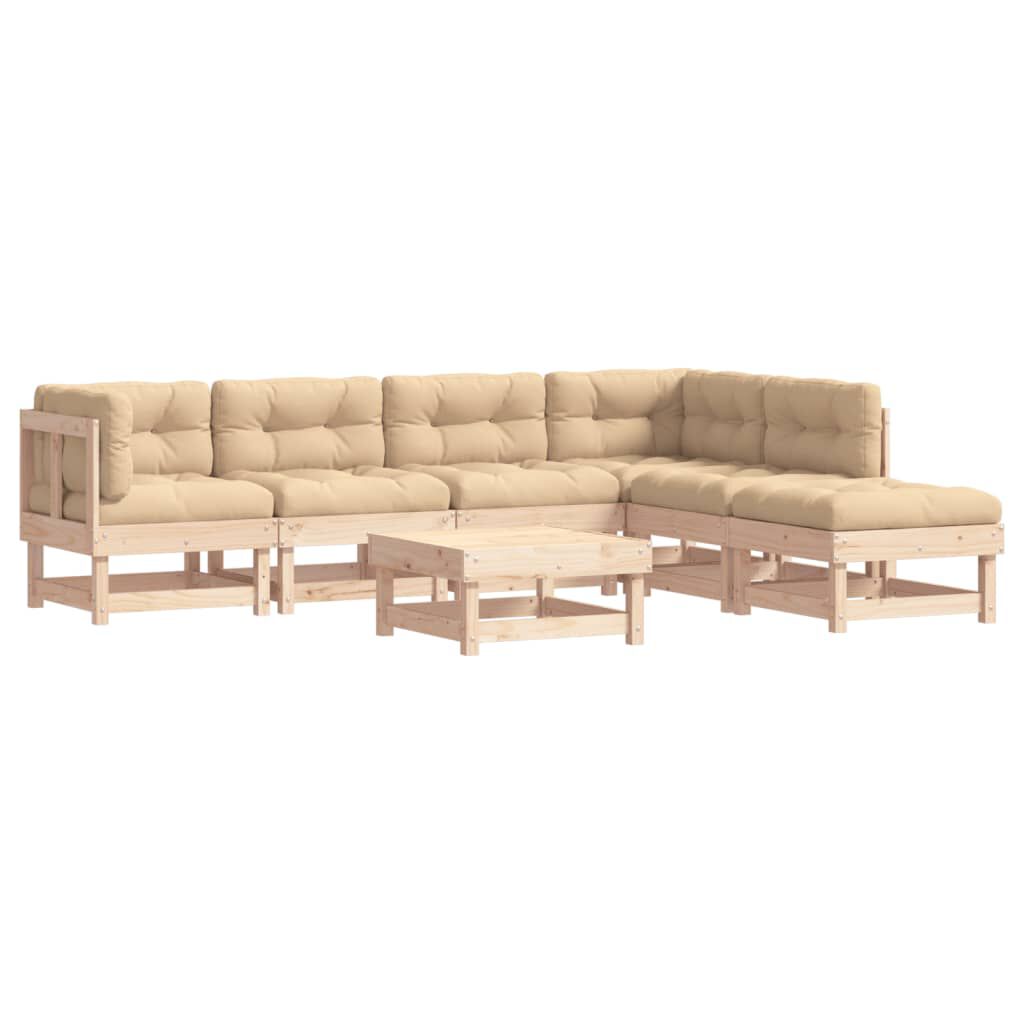 vidaXL 7 Piece Garden Lounge Set with Cushions Solid Wood